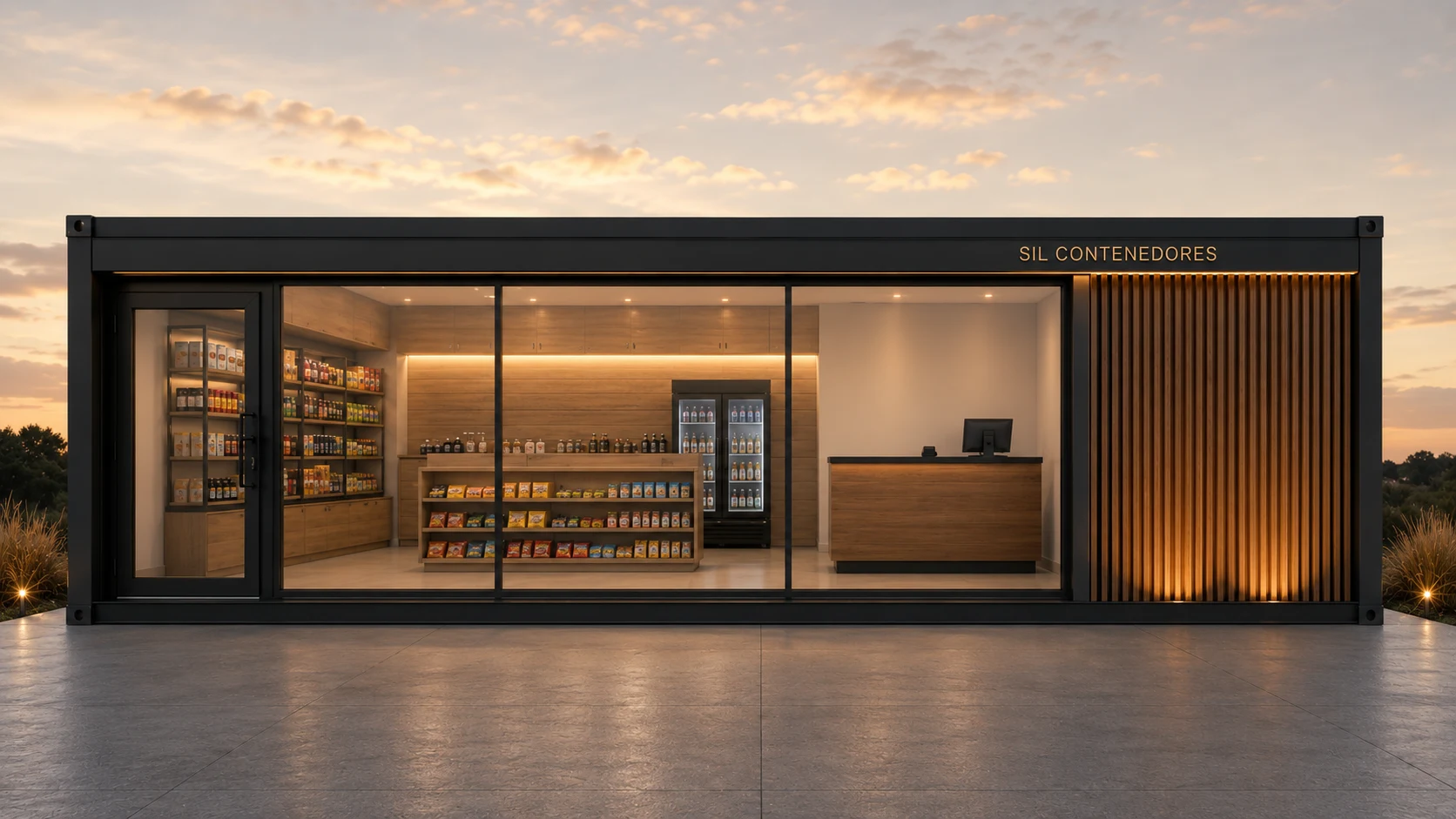 Fachada frontal del local comercial modular