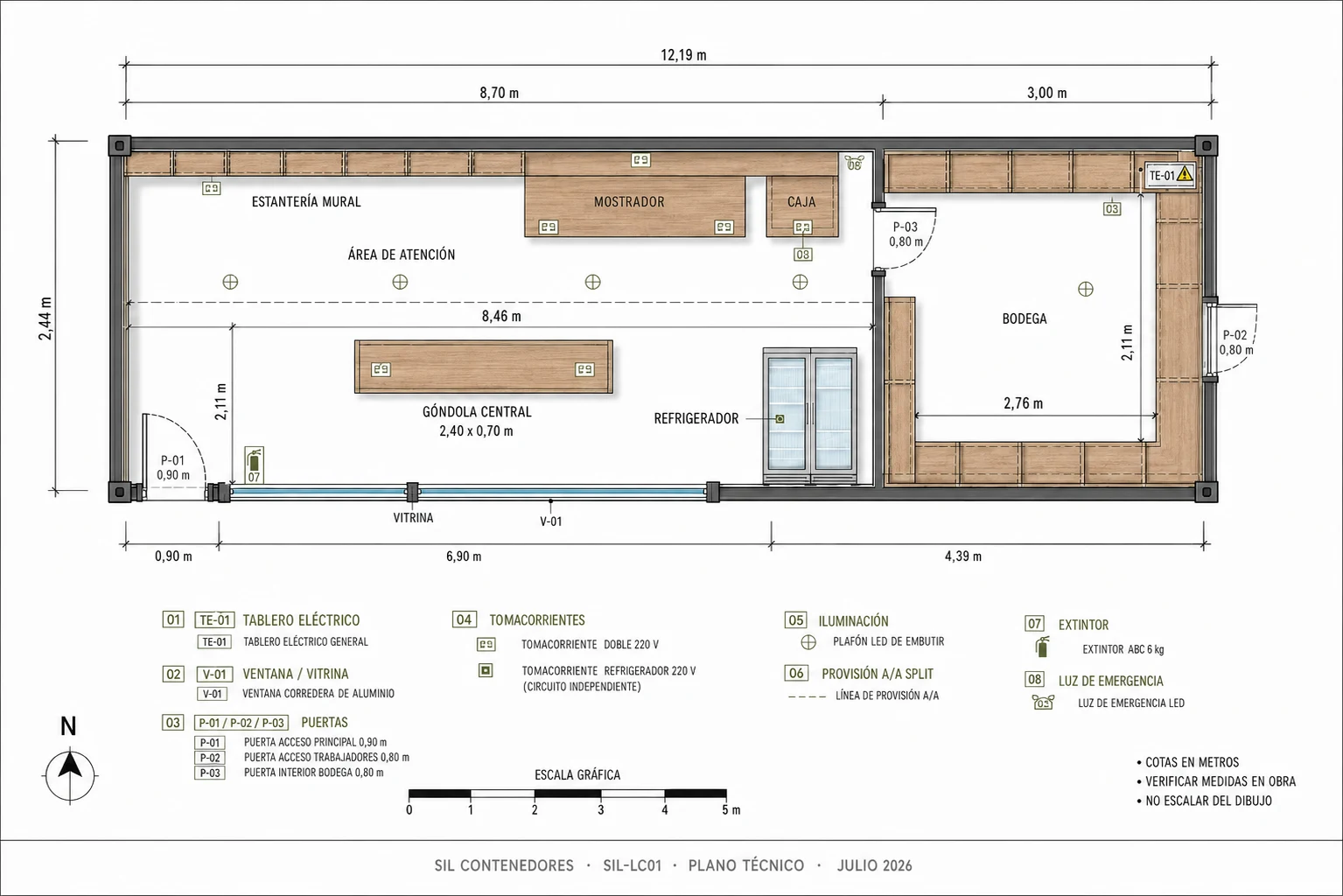 Plano técnico del local comercial modular