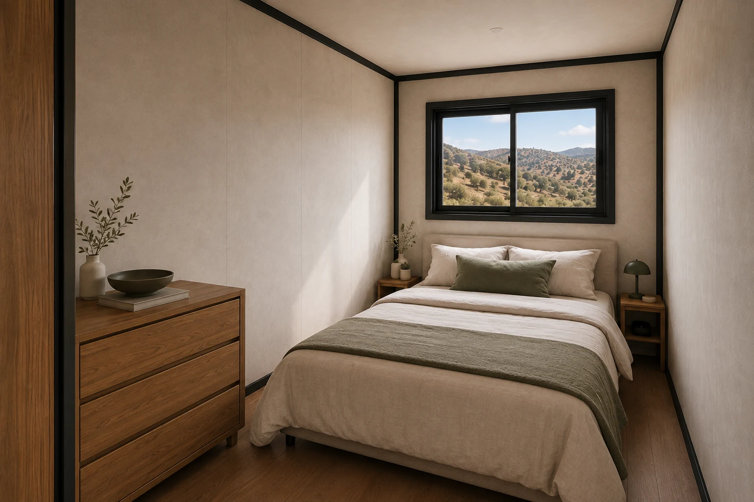 Interior del dormitorio principal de la vivienda modular