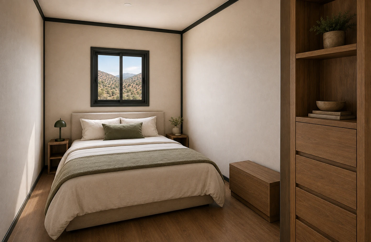 Interior del segundo dormitorio de la vivienda modular